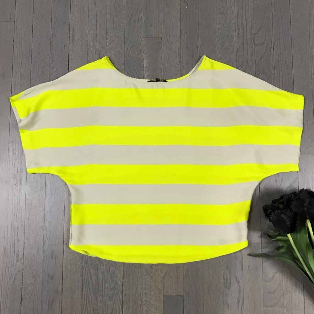 Express Chunky Citron Striped Short Sleeve Blouse